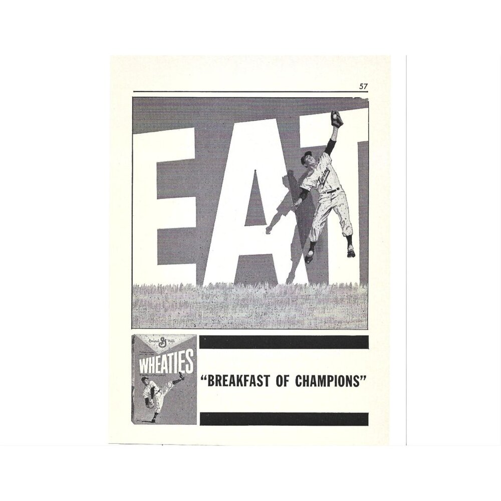 Vintage 1960s Wheaties Print AD Baseball Outfield Breakfast Of Champions